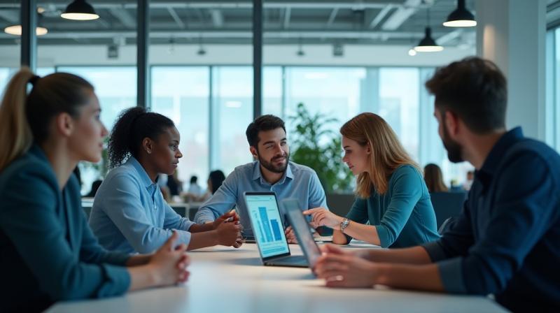 Ufficio moderno con professionisti che lavorano in modo collaborativo